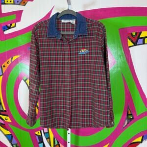 Cabin Creek, Vintage Plaid Shirt with Denim Collar, Size XL. Good used condition